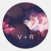 ブルゴーニュモダンーブラシ線モノグラム結婚の ラウンドシール (正面)