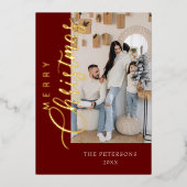 ブルゴーニュモダンー写真クリスマスグリーティング金ゴールド 箔シーズンカード (正面)