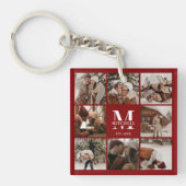 ブルゴーニュモダンー家族フォトコラージモノグラムギフト キーホルダー (正面)