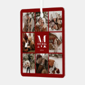 ブルゴーニュモダンー家族フォトコラージモノグラムギフト メタルオーナメント (正面左)