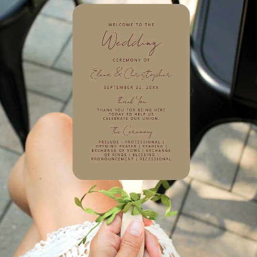 ブルゴーニュモダンー手書き金ゴールド結婚式 プログラム ハンドファン