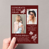 ブルゴーニュモダンー蝶の写真卒業パーティー アクリル招待状 (インサイチュ (ポータブル))