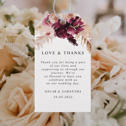 ブルゴーニュモダンー赤面ピンクフローラ ギフトタグ