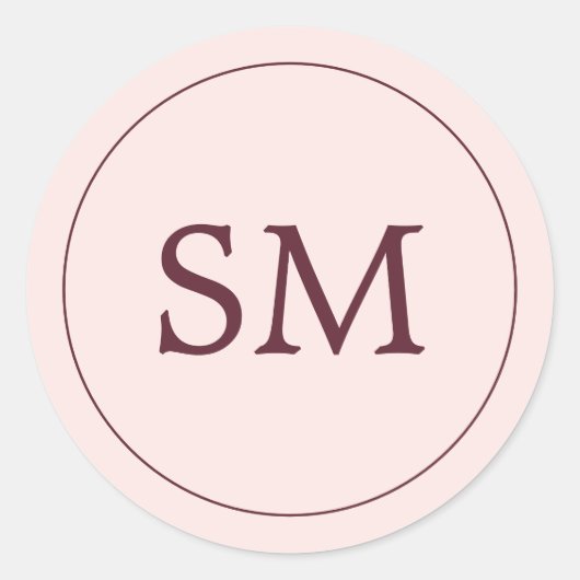 ブルゴーニュモダンー赤面ピンク結婚ズモノグラム ラウンドシール (正面)