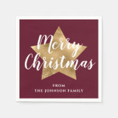 ブルゴーニュモダンー金ゴールドスターメリークリスマス スタンダードカクテルナプキン (正面)