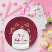 ブルゴーニュモダンー金ゴールド蝶の素晴らしい誕生日 ペーパープレート (パーティー)