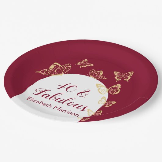 ブルゴーニュモダンー金ゴールド蝶の素晴らしい誕生日 ペーパープレート (アングル)