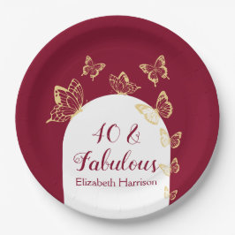 ブルゴーニュモダンー金ゴールド蝶の素晴らしい誕生日 ペーパープレート