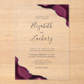 ブルゴーニュモダンー銀のアゲートコーナー結婚ズ アクリル招待状 (正面)