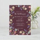 ブルゴーニュモダンーQRコードワイルドフラワー結婚ズ 招待状 (スタンド正面)