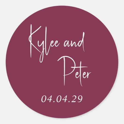 ブルゴーニュモダン手書きスクリプトエレガントな結婚式 ラウンドシール (正面)