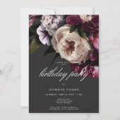 ブルゴーニュモダン&クリームペオニーズブラック誕生日 招待状 (正面)