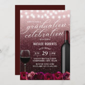 ブルゴーニュモダン&バラ金ゴールドフローラワイン卒業 招待状 (正面/裏面)