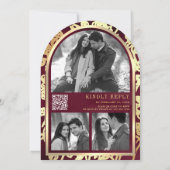 ブルゴーニュラインアート金ゴールドアーチバタフライ結婚ズ 招待状 (裏面)