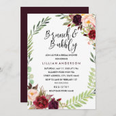 ブルゴーニュリースブランチアンドバブリーブライダルシャワー 招待状 (正面/裏面)