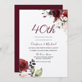 ブルゴーニュルビーレッドフローラ40周年結婚を迎える 招待状 (正面/裏面)
