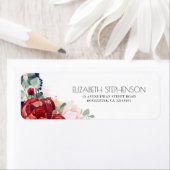 ブルゴーニュレッドとネイビーブルーのフローラ エレガント ラベル (インサイチュ)