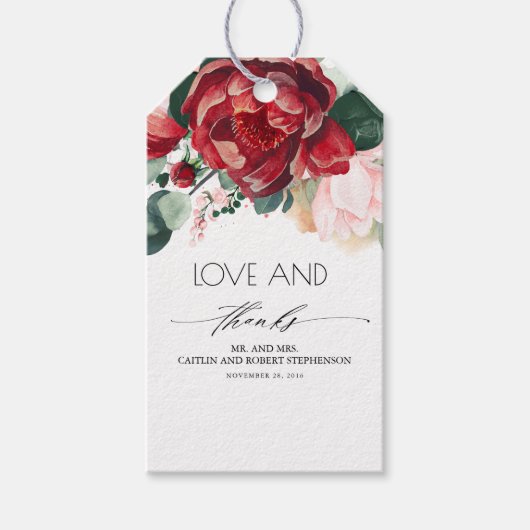 ブルゴーニュレッドと赤面ピンク鮮やかフローラ ギフトタグ (正面)