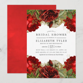 ブルゴーニュレッドと金ゴールドヴィンテージバラブライダルシャワー 招待状