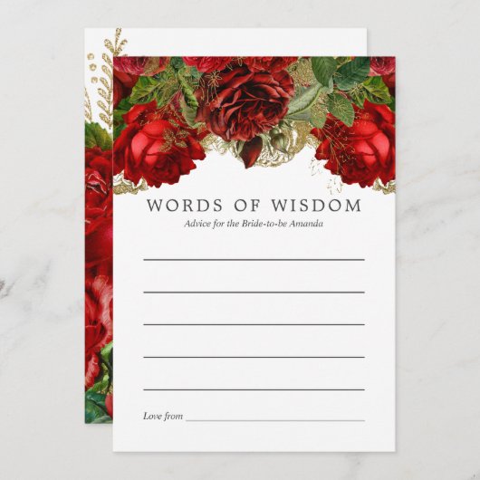 ブルゴーニュレッドと金ゴールドヴィンテージブライダルシャワーアドバイス 招待状 (正面/裏面)