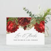 ブルゴーニュレッドと金ゴールドヴィンテージ結婚バラ サンキューカード (スタンド正面)