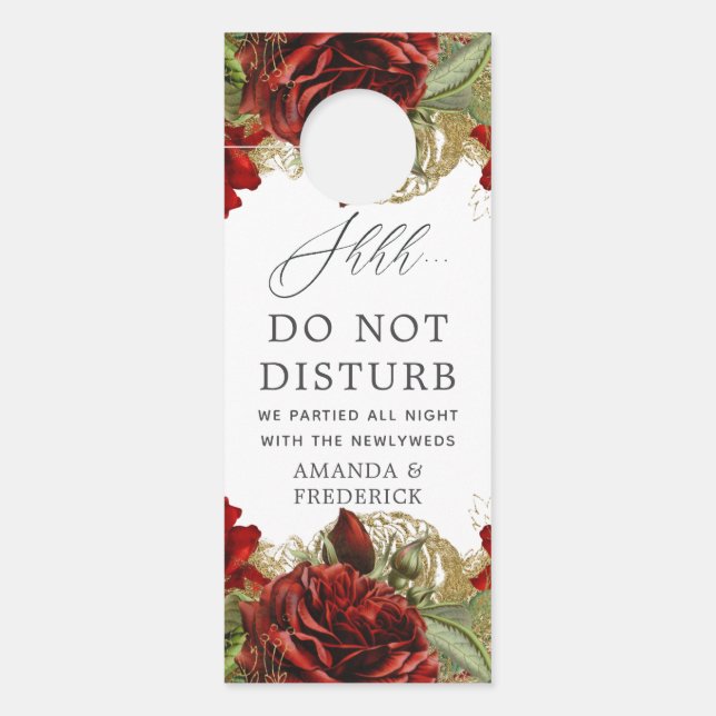 ブルゴーニュレッドと金ゴールドヴィンテージ結婚バラ ドアノブサイン (正面)