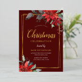 ブルゴーニュレッドゴールデンフレームクリスマスパーティー 箔招待状 (立ち正面)