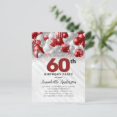 ブルゴーニュレッドシルバーバルーングリッター60誕生日 ポストカード (スタンド正面)