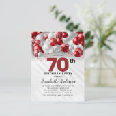 ブルゴーニュレッドシルバーバルーングリッター70誕生日 ポストカード (スタンド正面)