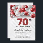 ブルゴーニュレッドシルバーバルーングリッター70誕生日 招待状<br><div class="desc">グラムモダンブルゴーニュ赤い銀のバルーングリッター輝く任意の年齢の誕生日招待状</div>