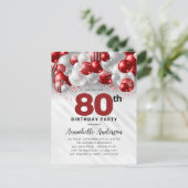 ブルゴーニュレッドシルバーバルーングリッター80誕生日 ポストカード (スタンド正面)