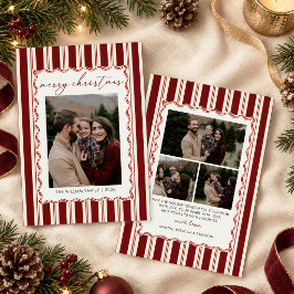 ブルゴーニュレッドストライプのクリスマス家族写真 シーズンカード