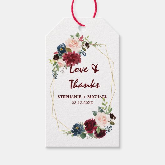 ブルゴーニュレッドネイビーフローラ幾何学ギフトラベル ギフトタグ (正面)