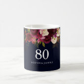 ブルゴーニュレッドネイビーブルーフローラ80th誕生日ギフト コーヒーマグカップ (中央)