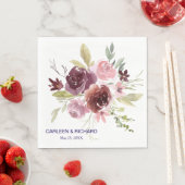 ブルゴーニュレッドネイビーブルー結婚フローラ スタンダードランチョンナプキン (インサイチュ)