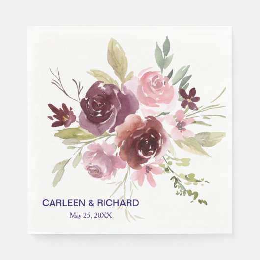 ブルゴーニュレッドネイビーブルー結婚フローラ スタンダードランチョンナプキン (正面)