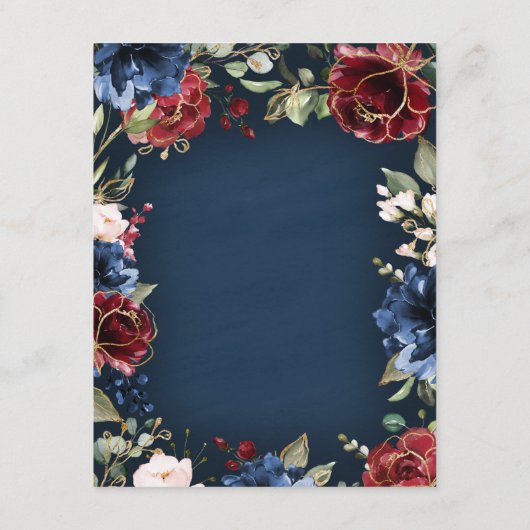 ブルゴーニュレッドネイビーブルー金ゴールドと赤面ピンク結婚ズ エンクロージャーカード (裏面)