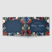 ブルゴーニュレッドネイビーブルー金ゴールドと赤面ピンク結婚ズ ゲストブック (全面)