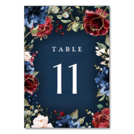 ブルゴーニュレッドネイビーブルー金ゴールドと赤面ピンク結婚ズ テーブルナンバー