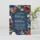 ブルゴーニュレッドネイビーブルー金ゴールドと赤面ピンク結婚ズ 招待状 (スタンド正面)