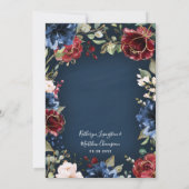 ブルゴーニュレッドネイビーブルー金ゴールドと赤面ピンク結婚ズ 招待状 (裏面)