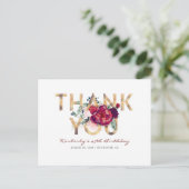 ブルゴーニュレッドピーニー金ゴールド誕生日サンキューユア ポストカード (スタンド正面)