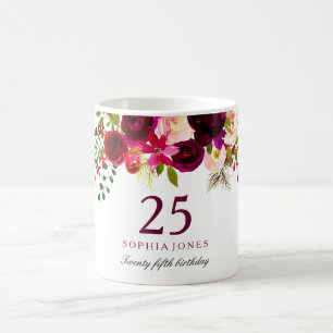 ブルゴーニュレッドフローラボホ25th誕生日ギフト コーヒーマグカップ