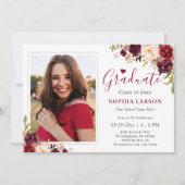 ブルゴーニュレッドフローラ写真卒業お祝い 招待状 (正面)