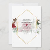 ブルゴーニュレッドフローラ幾何学ブライダルシャワー 招待状 (正面)