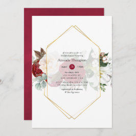 ブルゴーニュレッドフローラ幾何学ブライダルシャワー 招待状