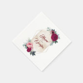 ブルゴーニュレッドフローラ幾何学秋の結婚式 スタンダードカクテルナプキン (角)