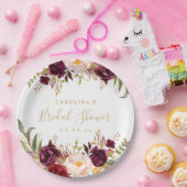 ブルゴーニュレッドフローラ素朴ブライダルシャワー ペーパープレート (パーティー)