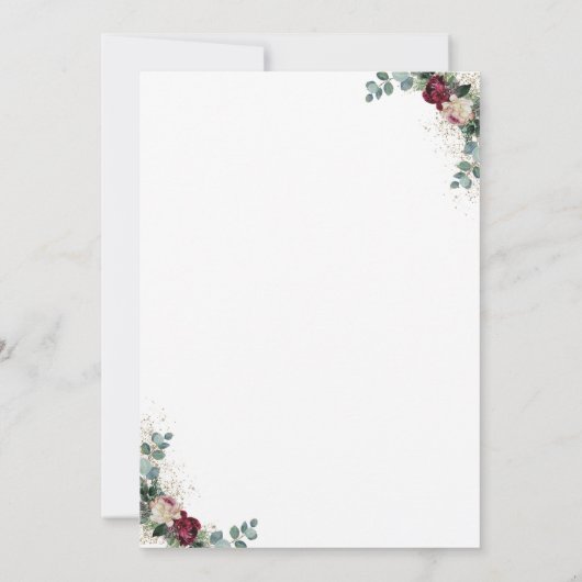 ブルゴーニュレッドフローラ金ゴールドグリッター卒業パーティー 招待状 (裏面)