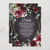 ブルゴーニュレッドブラックと金ゴールドフローラエレガントな結婚式 エンクロージャーカード (正面/裏面)